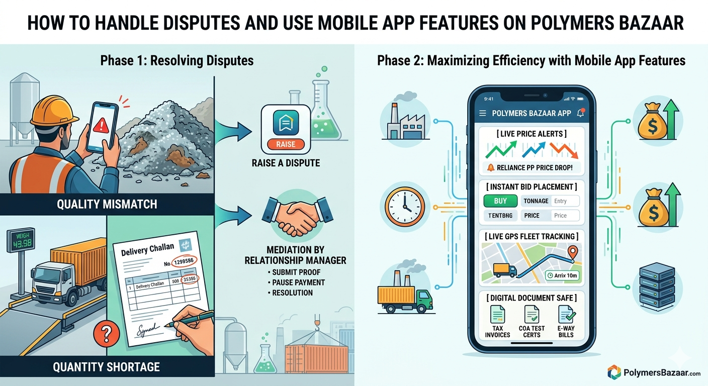 How to Handle Disputes and Use Mobile App Features on Polymers Bazaar